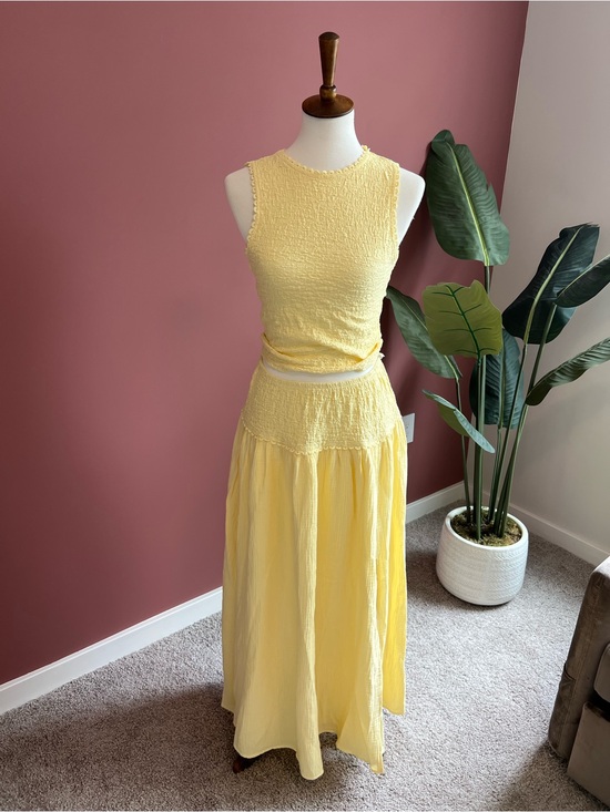 Fashion Nova Dresses & Skirts - Yellow Smocked Crop Top & Midi Skirt Set Cottagecore Summer